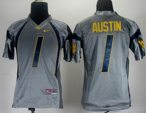 Mountaineers #1 Tavon Austin Grey Stitched Youth NCAA Jersey - Click Image to Close